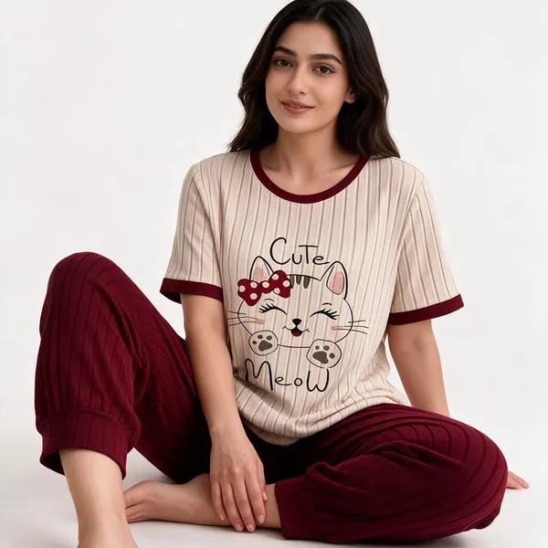 Maroon_Cotton_Relaxed_Fit_Night_Suit_For_Women