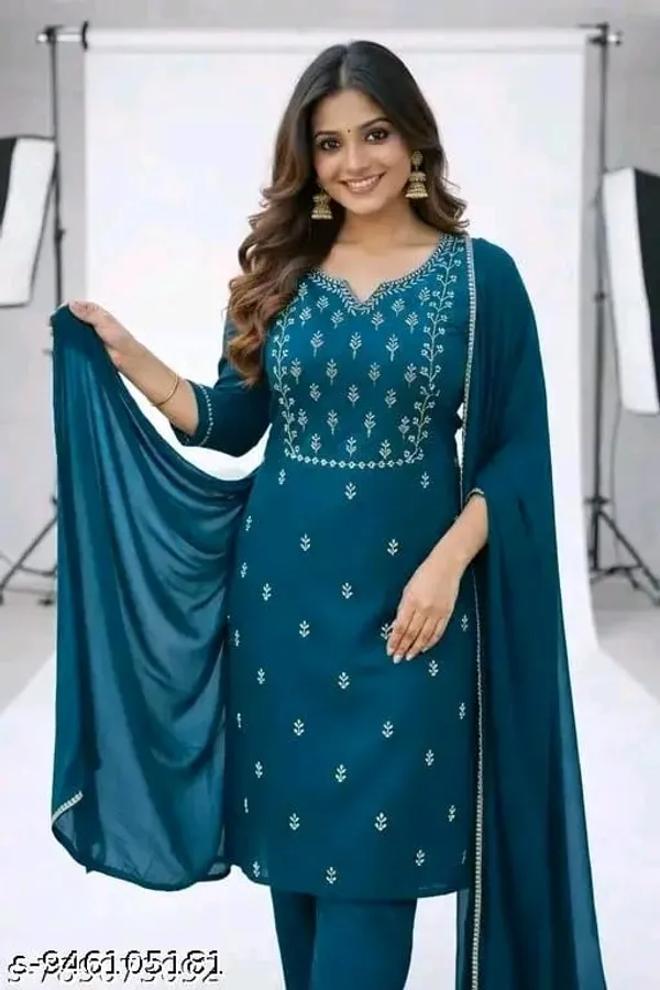 Teal_Embroidered_Straight_Kurta_Set_for_Women