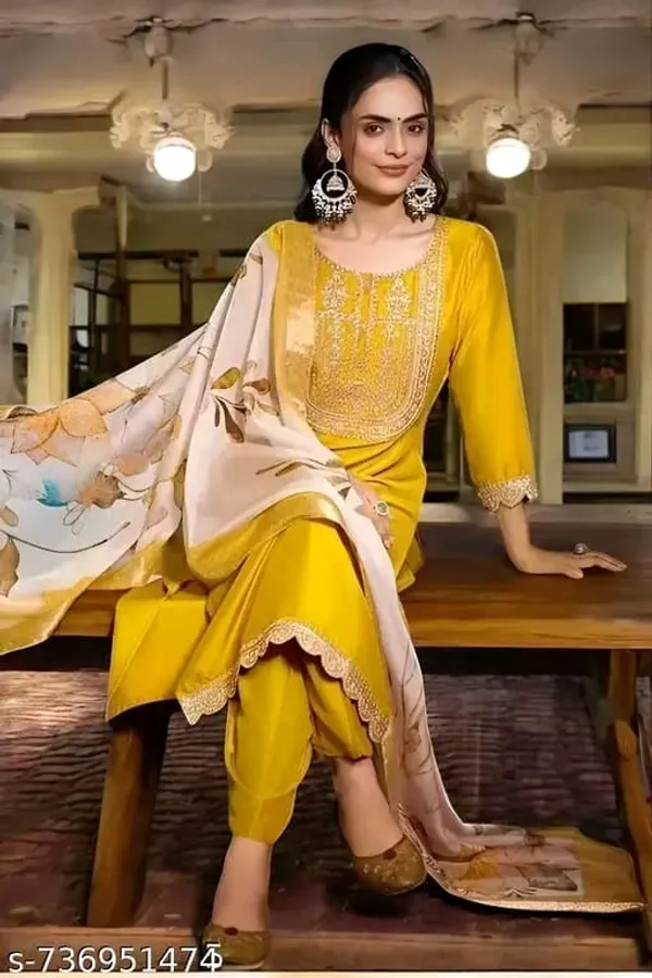 Yellow_Embroidered_Kurta_Set_With_Floral_Dupatta_for_Women