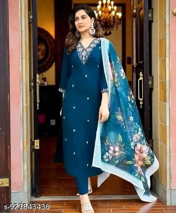 Teal_Embroidered_Straight_Kurta_Set_for_Women