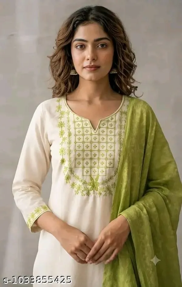 White_Straight_Kurta_Set_With_Green_Dupatta_for_Women