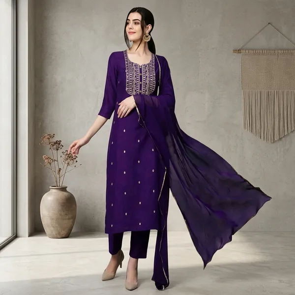 Purple_Rayon_Slub_Embroidered_Kurta_Set_For_Women