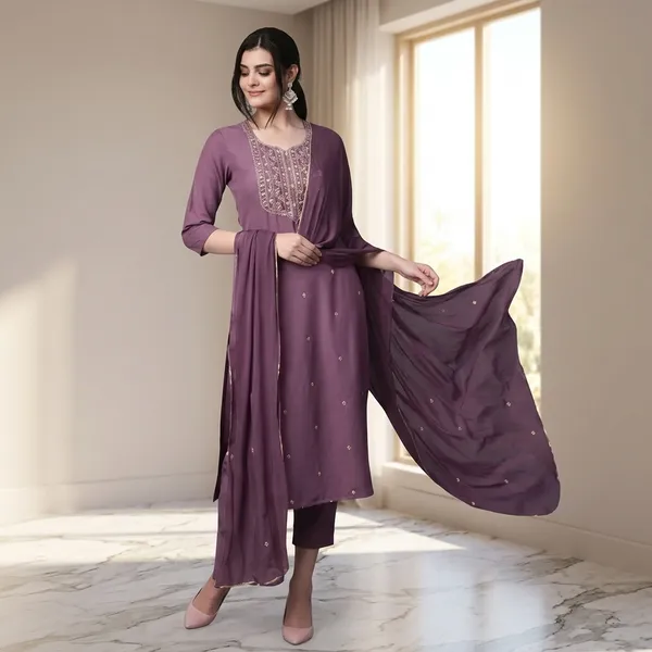 Purple_Rayon_Slub_Embroidered_Kurta_Set_For_Women