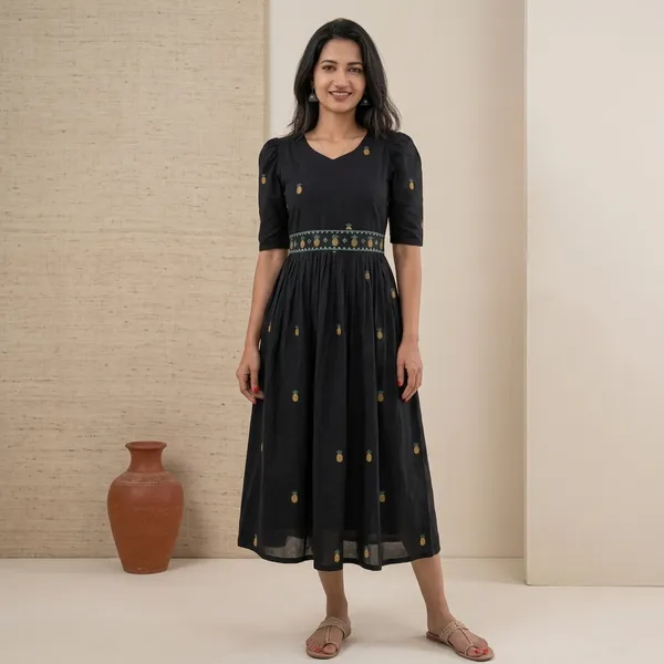 Black_Cotton_Embroidered_Fit_And_Flare_Dress_For_Women