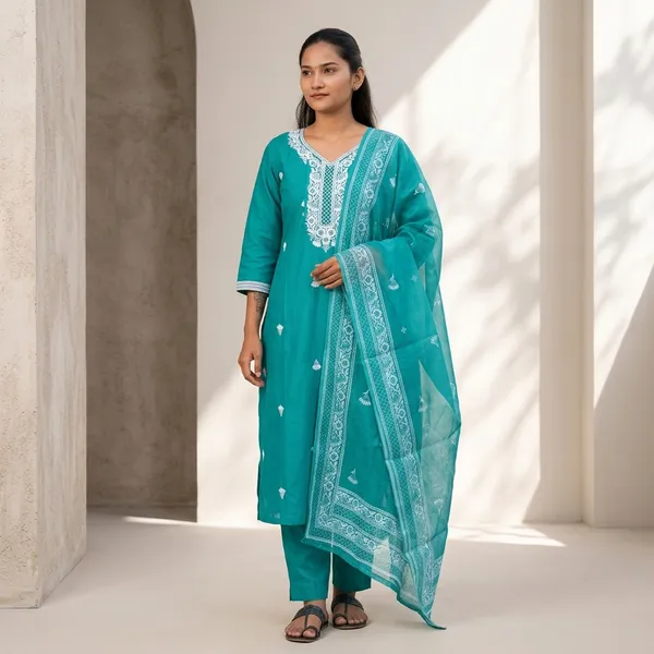 Teal_Rayon_Slub_Printed_Straight_Kurta_Set_For_Women