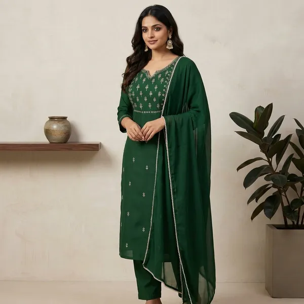 Green_Rayon_Slub_Embroidered_Straight_Kurta_Set_For_Women