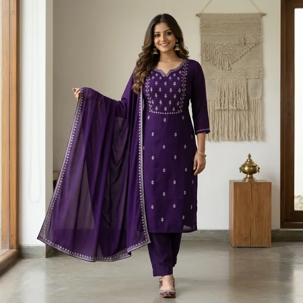Purple_Rayon_Slub_Embroidered_Floral_Kurta_Set_For_Women