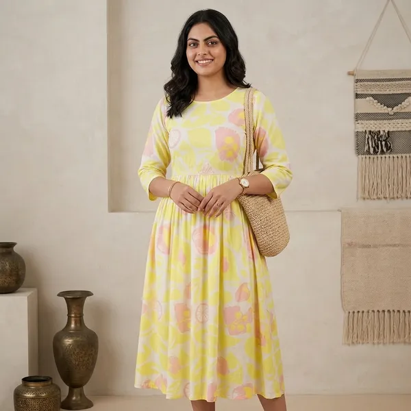 Yellow_Cotton_Abstract_Print_Fit_And_Flare_Dress_For_Women