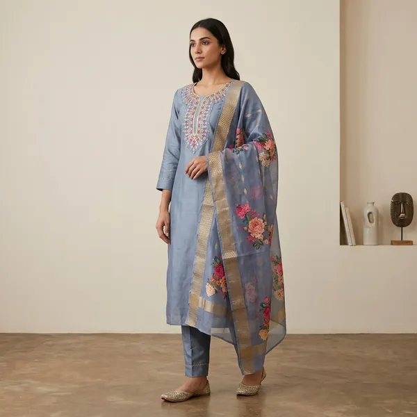 Blue_Rayon_Slub_Embroidered_With_Floral_Motifs_Kurta_Set_For_Women