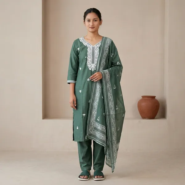 Green_Rayon_Slub_Embroidered_Kurta_Set_For_Women