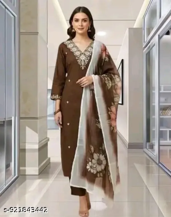Brown_Floral_Straight_Kurta_Set_for_Women
