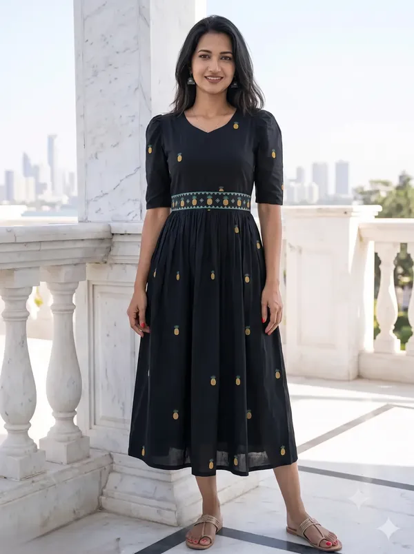 Black_Cotton_Embroidered_Fit_And_Flare_Dress_For_Women