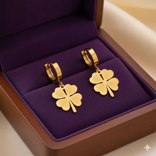 Gold_Plated__Stainless_Steel_Clover_Themed_Drop_Earrings