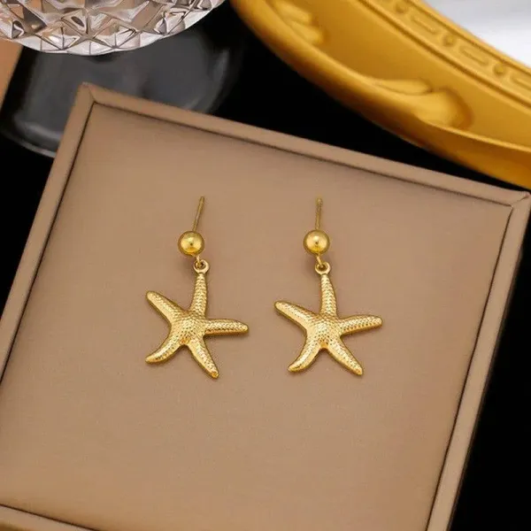 Gold_Plated_Stainless_Steel__Star_Themed_Drop_Earrings