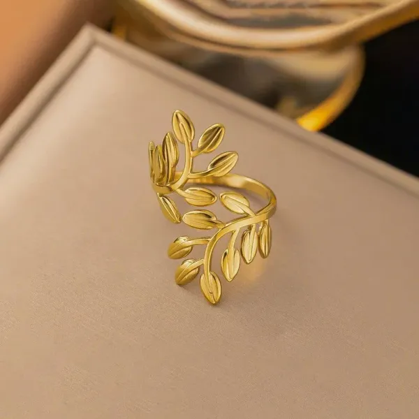 Gold_Plated__Stainless_Steel_Leaf_Themed_Adjustable_Finger_Ring