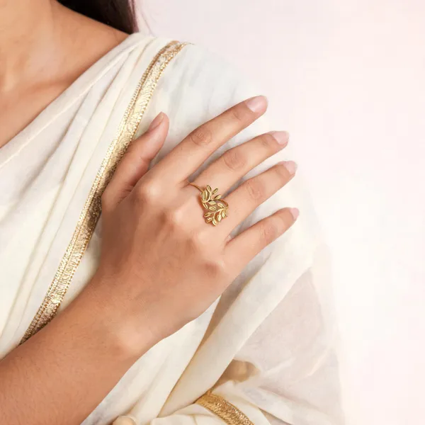 Gold_Plated_Steel_Leaf_Adjustable_Ring_For_Women