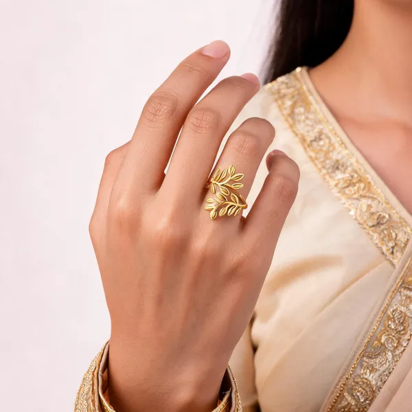 Gold_Plated_Steel_Leaf_Adjustable_Ring_For_Women