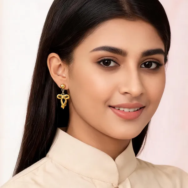 Gold_Plated_Steel_Infinity_Bow_Drop_Earrings_For_Women
