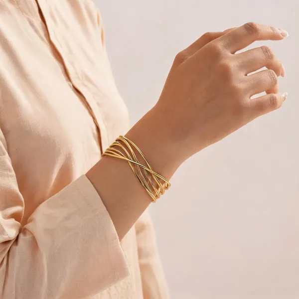 Gold_Plated_Steel_Minimalist_Contemporary_Cuff_Bracelet_For_Women
