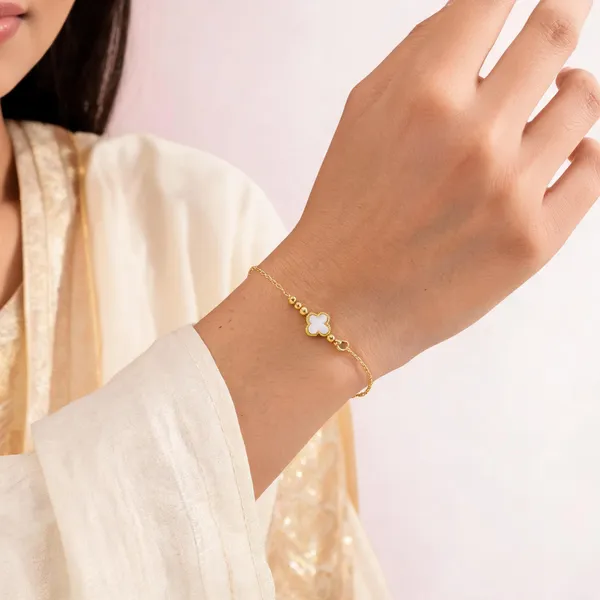 Gold_&_White_Plated_Stainless_Steel_Clover_Wraparound_Bracelet_For_Women