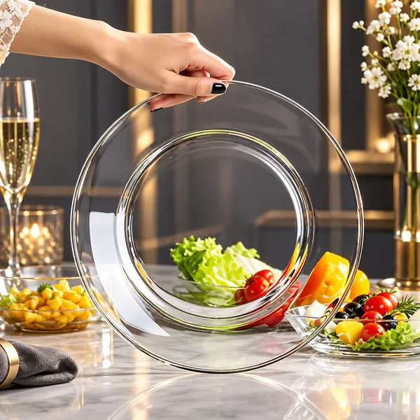 Durabl_Round_Tempered_Glass_Flat_Plate_Clear_Japanese_-_Style_Serving_And_Dessert_Plate