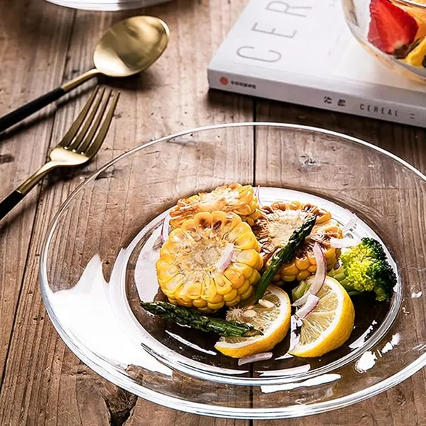 Durabl_Round_Tempered_Glass_Flat_Plate_Clear_Japanese_-_Style_Serving_And_Dessert_Plate