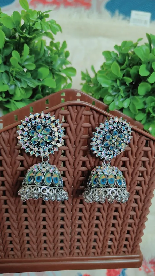 Peacock_Stone_Oxidised_Jhumka_Earrings
