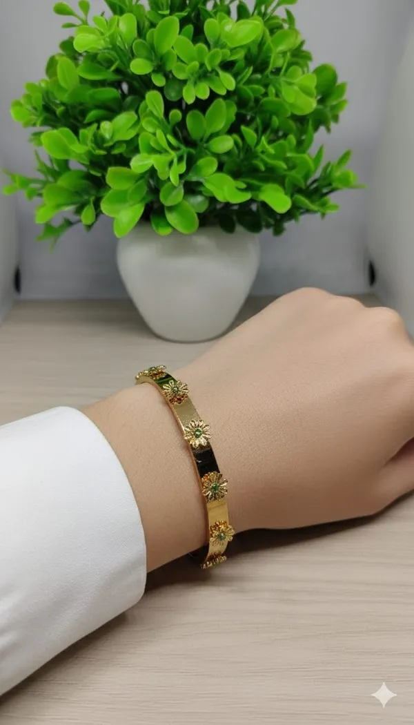 Gold_Floral_Bloom_Bangle_With_Emerald_Green_Accents
