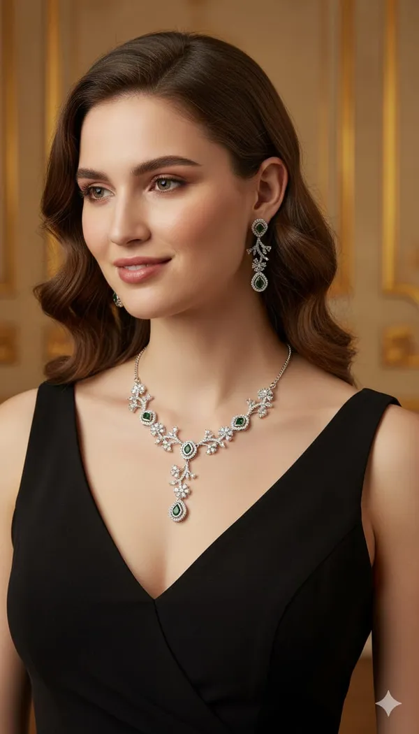 Floral_American_Diamond_Necklace_Set_Green