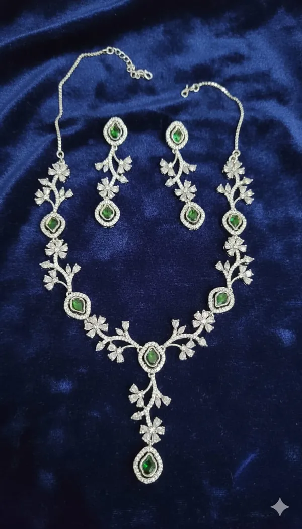 Floral_American_Diamond_Necklace_Set_Green