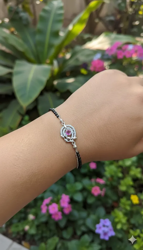 Elegant_Floral_Hand_Mangalsutra_With_Pink_Stone