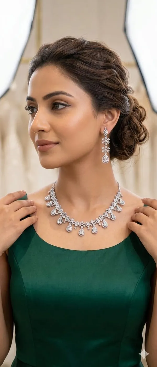 Diamond_Bloom_Teardrop_Necklace_Set_Green