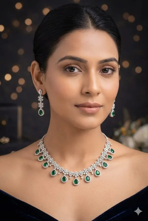 Diamond_Bloom_Teardrop_Necklace_Set_Green