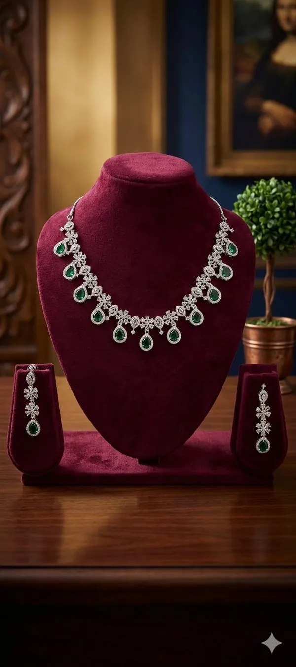 Diamond_Bloom_Teardrop_Necklace_Set_Green