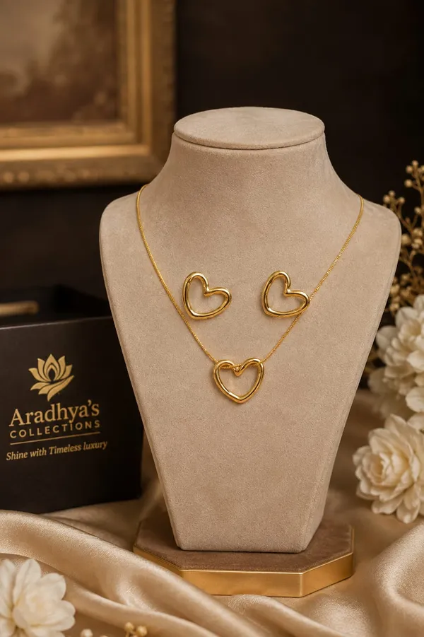 Elegant_Open_Heart_Pendant_Chain_Set_With_Matching_Earrings_Gold_Tone_Minimal_Jewellery_Set