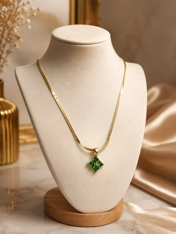 Emerald_Charm_Snake_Chain_Pendant_Necklace_Gold_Finish_Stainless_Steel