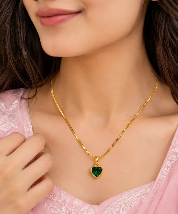 Green_Heart_Charm_Snake_Chain_Necklace