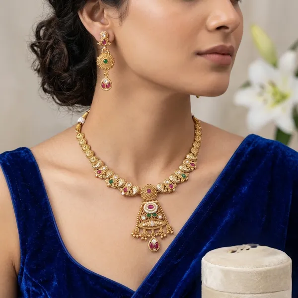 Antique_Gold_Plated_Peacock_Paisley_Necklace_Set