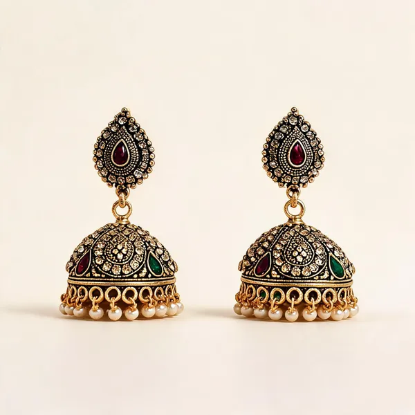Antique_Gold_Kundan_Jhumka_Earrings