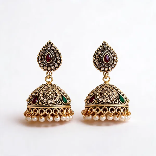 Antique_Gold_Kundan_Jhumka_Earrings