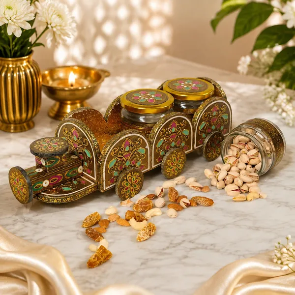 Metallic_Floral_Train-Shaped_2_jar_Dry_Fruit_Storage_Box