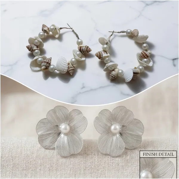 White_Gold_Shell_Beads_Hoop_&_Fan_patel_Earrings_For_Women_Pack_Of_2