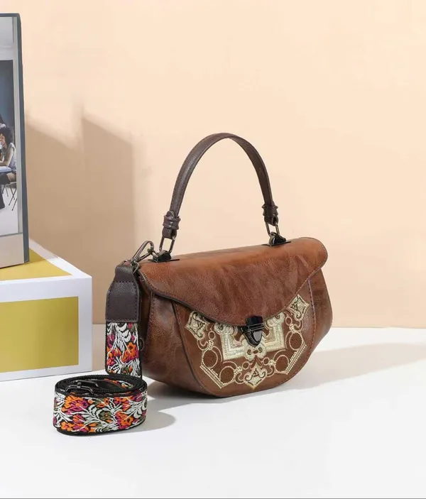 Brown_Embroidered_Top_Handle_Handbag_With_Shoulder_Strap