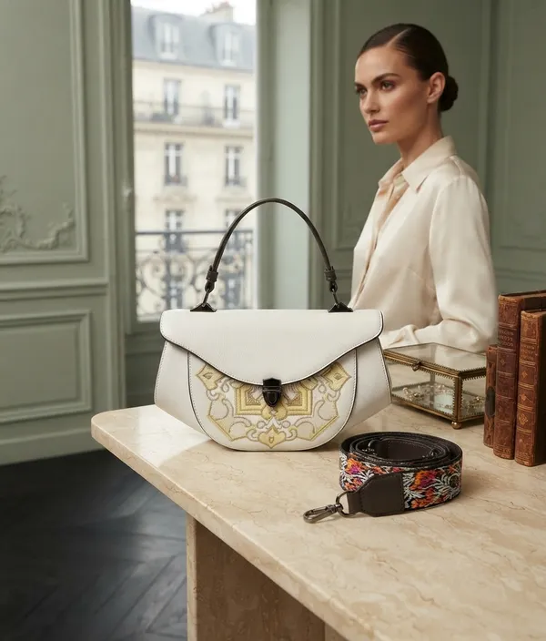 White_Printed_Structured_Handbag_With_Detachable_Strap