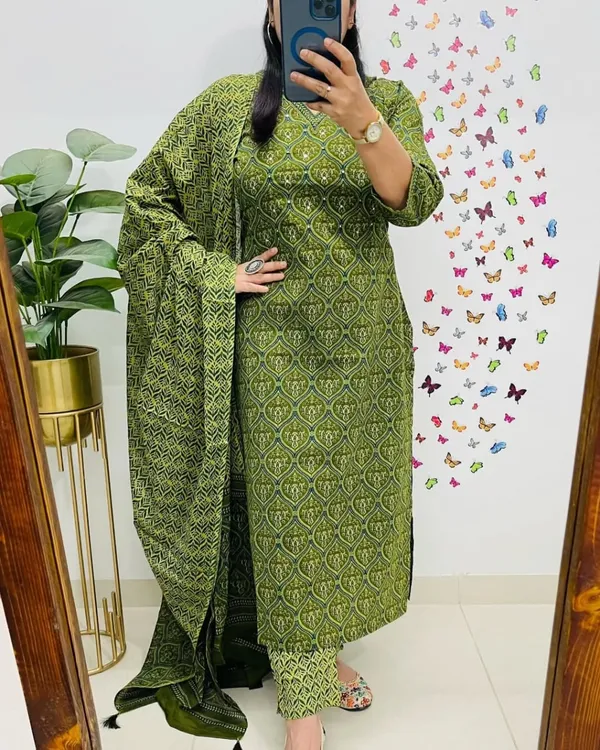 Salim_Green_Handcrafted_Floral_Cotton_Kurti_Set_With_Dupatta