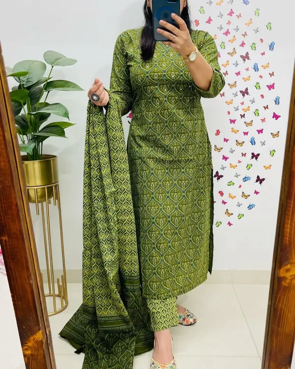 Salim_Green_Handcrafted_Floral_Cotton_Kurti_Set_With_Dupatta