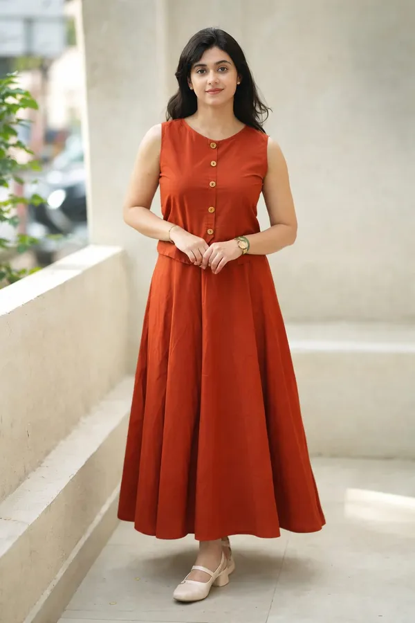 Cotton_Co_Ord_Set_Sleeveless_Button_Top_With_Flared_Maxi_Skirt_Two_Piece_Outfit