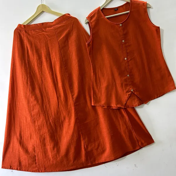Cotton_Co_Ord_Set_Sleeveless_Button_Top_With_Flared_Maxi_Skirt_Two_Piece_Outfit