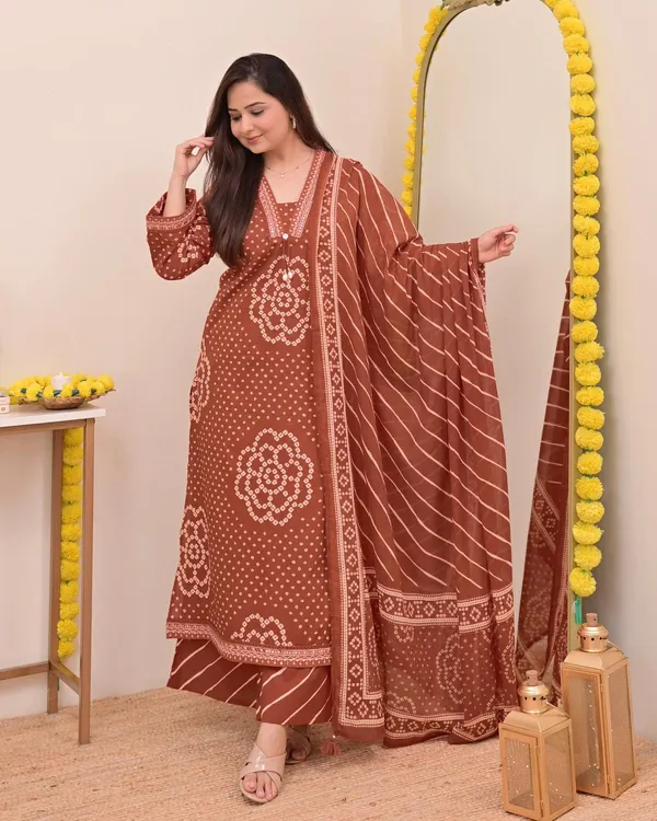 Mehroon_Bandhej_Grace_Kurti_Palazzo_Dupatta_Set