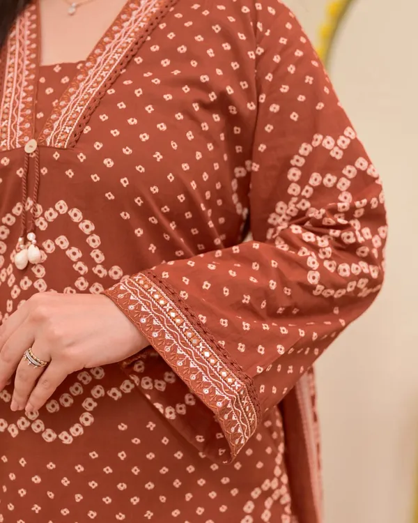 Mehroon_Bandhej_Grace_Kurti_Palazzo_Dupatta_Set